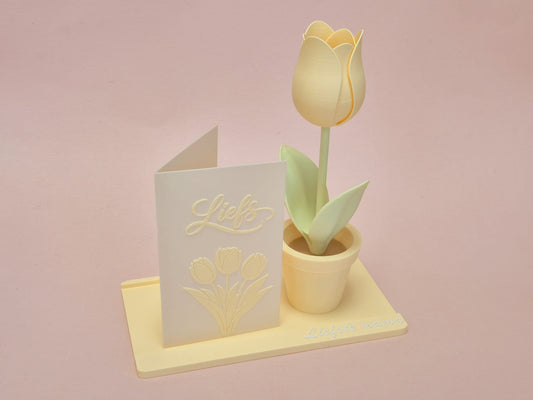 Moederdag kaartplankje met tulp - Pastel Geel